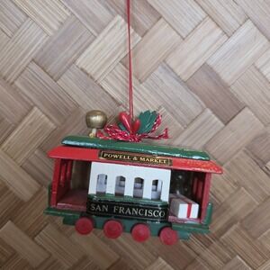 Silverstone Powell & Market San Francisco Christmas Ornament Wood Trolley‎ 3.5"